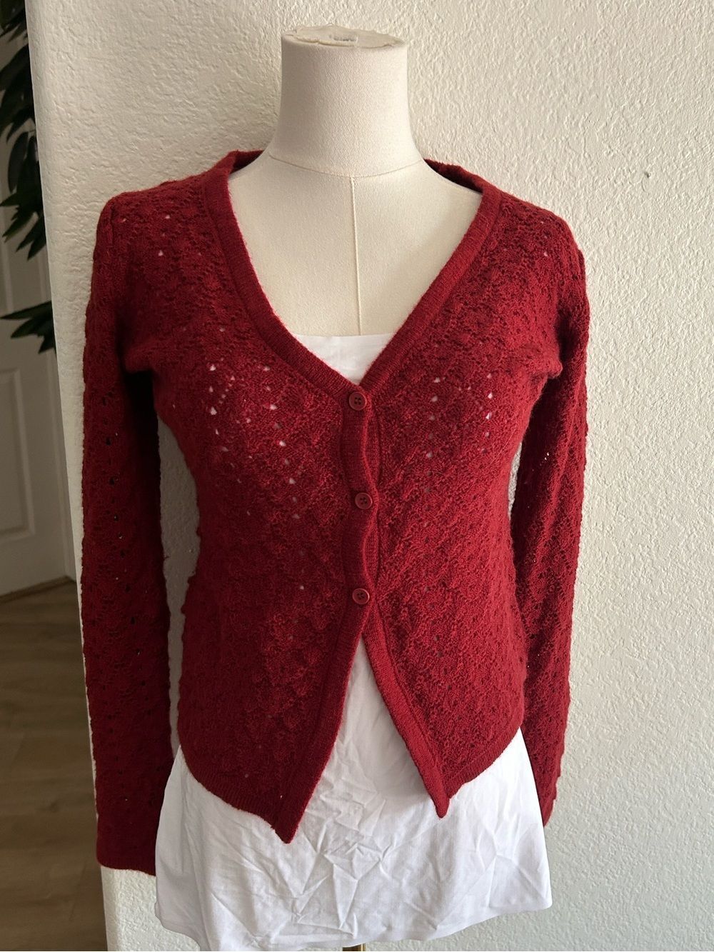 Petal & Pup delicate pointelle knit design Cardigan Sweater, Rust, Small, NWT
